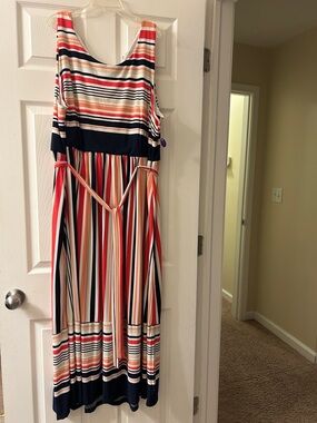 Studio One Striped Maxi Dress in Navy, Coral, Cream